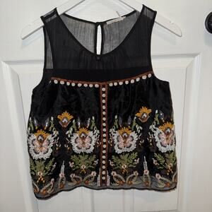 Anthropologie FLOREAT Nalini Beaded Black Embroidered Beaded Sleeveless Top SZ 2